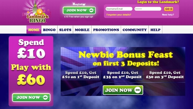 Deposit £10 and Play with £60 at Landmark Bingo