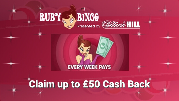 Claim up to £50 Cash Back with Ruby Bingo