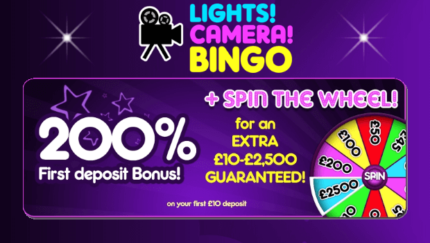 Get £20 Free with a £10 Deposit at Lights, Camera, Bingo