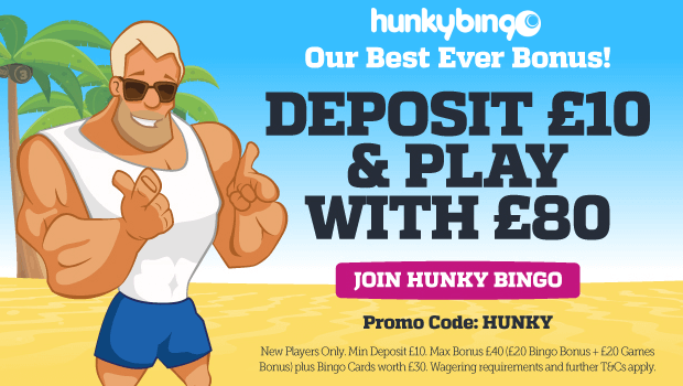 Hunky Bingo | Get £70 free bingo bonus on a £10 deposit
