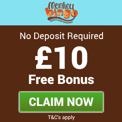 Monkey Bingo | £10 free bingo bonus- no deposit Bingo